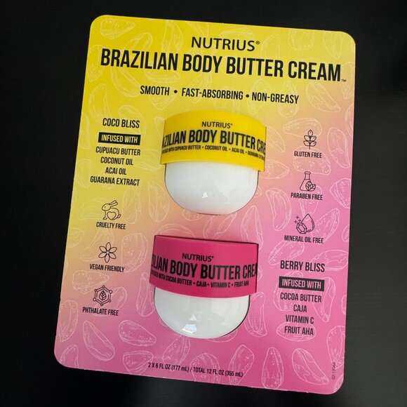 Nutrius Brazilian Body Butter Cream Duo 2-pack - Coco Bliss and Berry Bliss - Picture 3 of 16